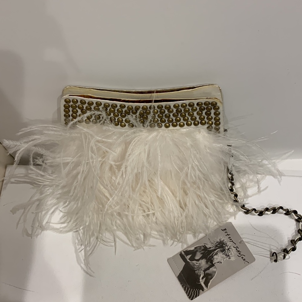 Betsey Johnson White Feather Studded Clutch - Picture 14 of 14